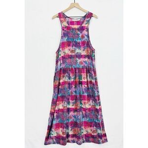 Vintage Floral Checkered Maxi Dress Womens 10 Pink Peasant Cottagecore Hippie